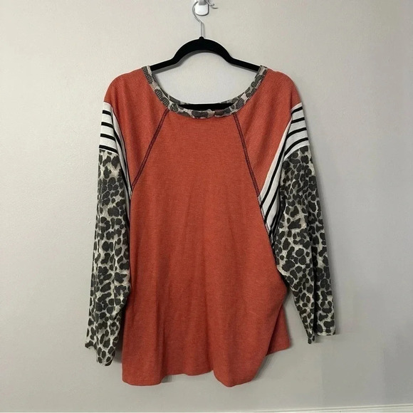 Lovely J Women's Color Block Stripe and Cheetah Long Sleeve Top Size XL GUC - Picture 8 of 8